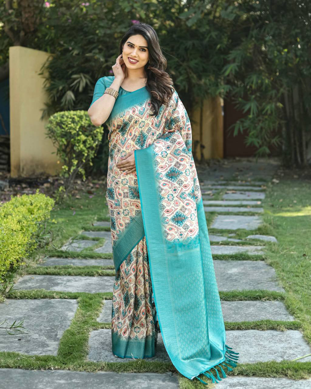 Contrast Weaved Sky Blue Border Soft Silk Saree