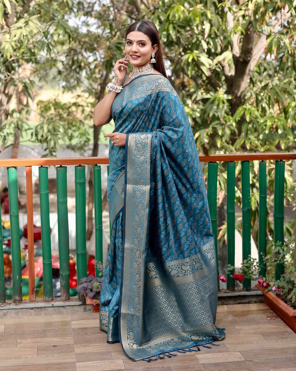 Beautiful Patola Silk With Bandhani Designed Teal Blue Color Saree