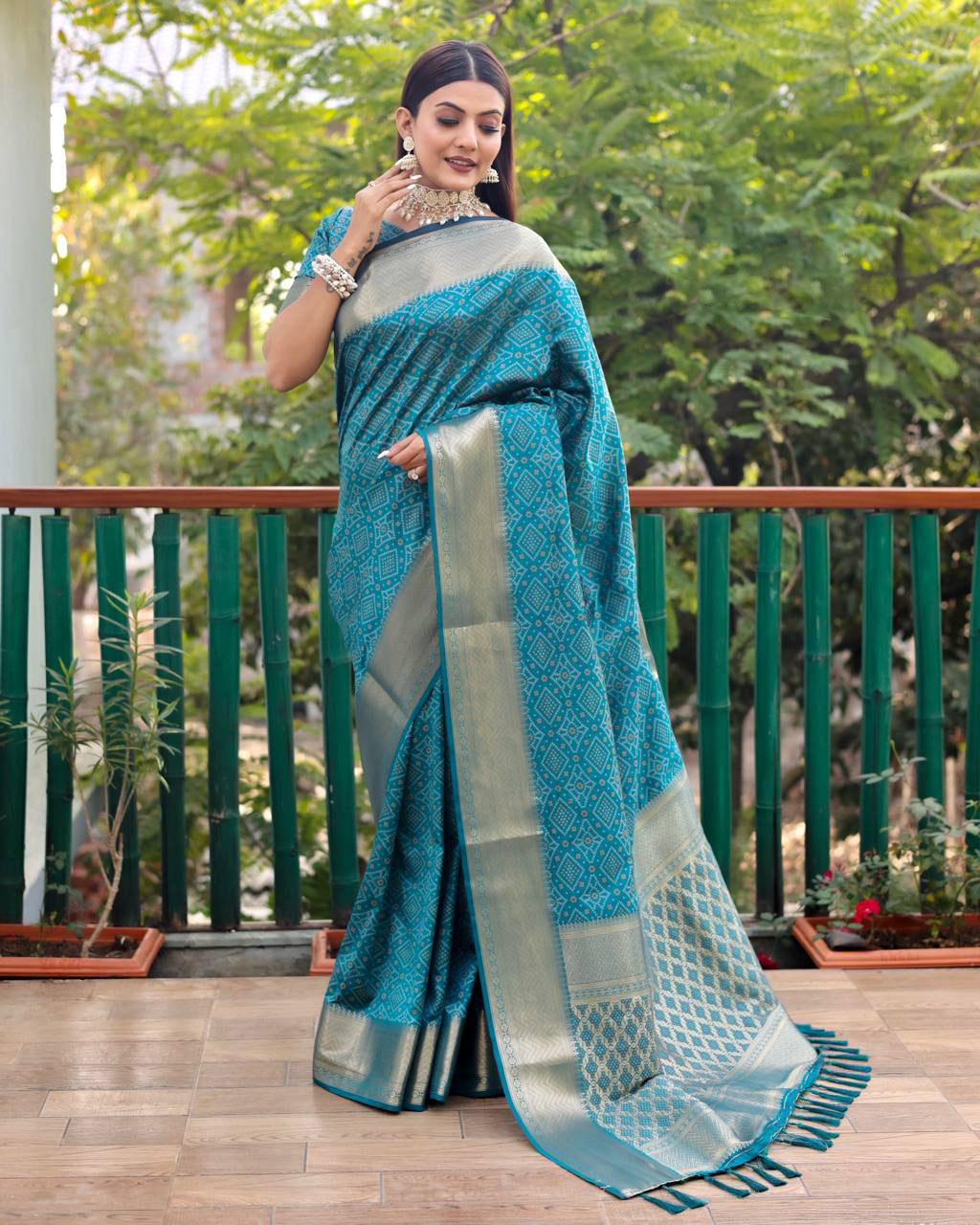 Bandini Patola Silk Weaving Rich Pallu  Teal Blue Color Saree