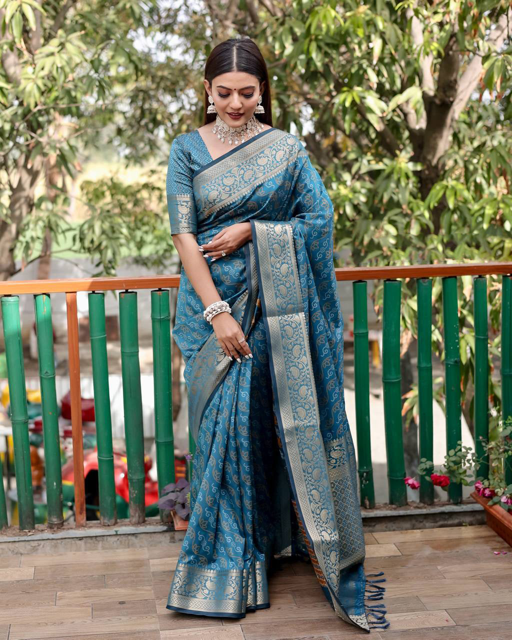 Beautiful Patola Silk With Bandhani Designed Teal Blue Color Saree