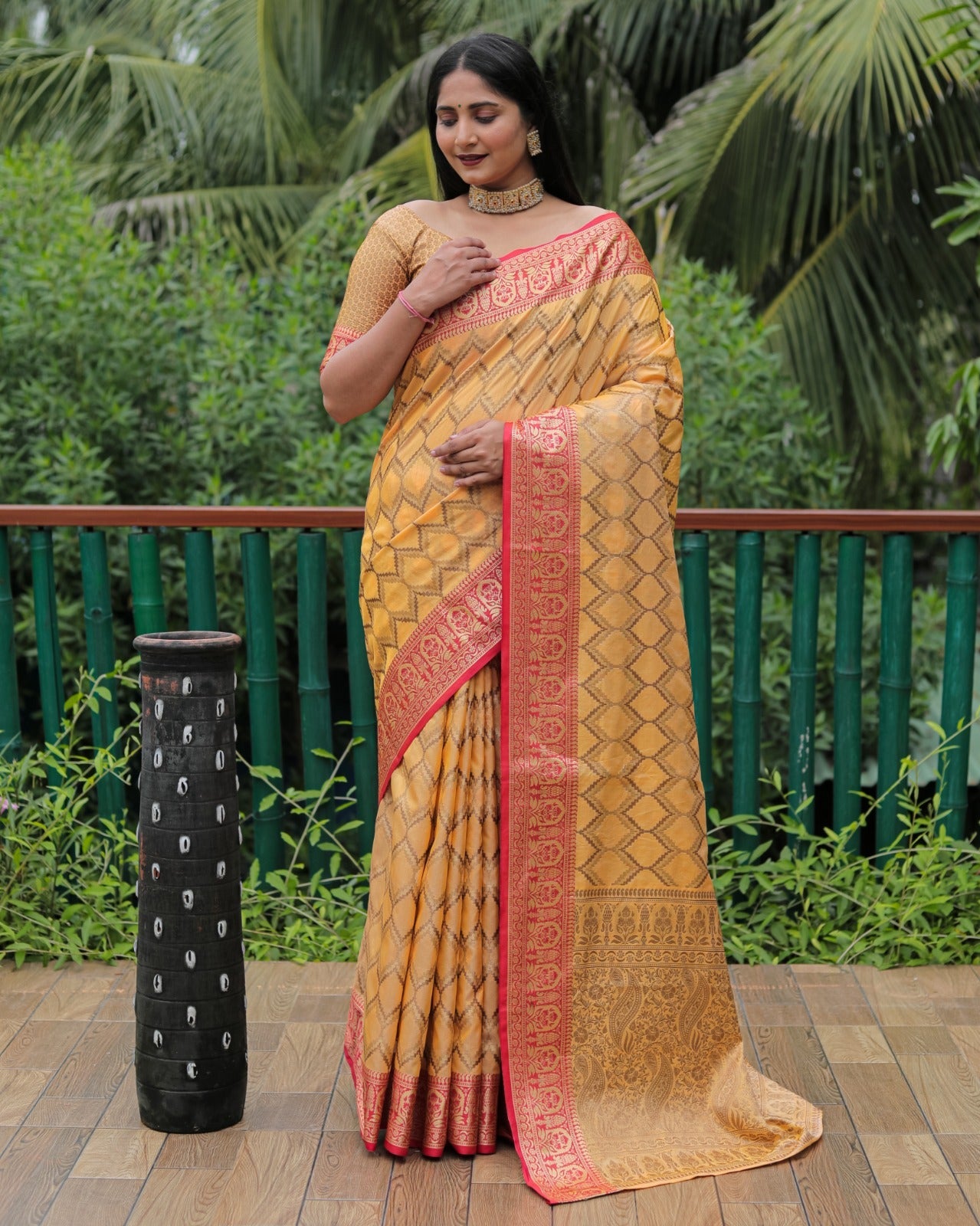 Banarasi Yellow Color Kanjivaram Pattern Silk Saree