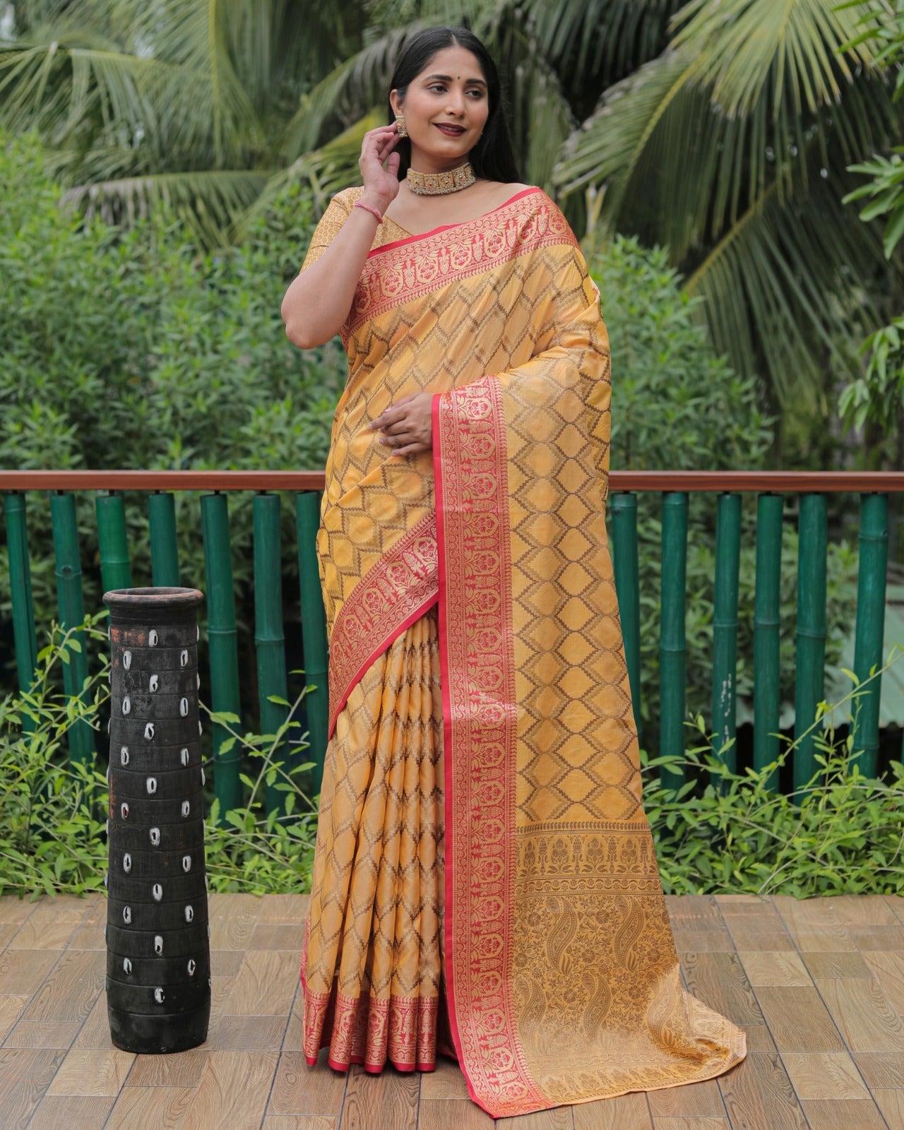 Banarasi Yellow Color Kanjivaram Pattern Silk Saree